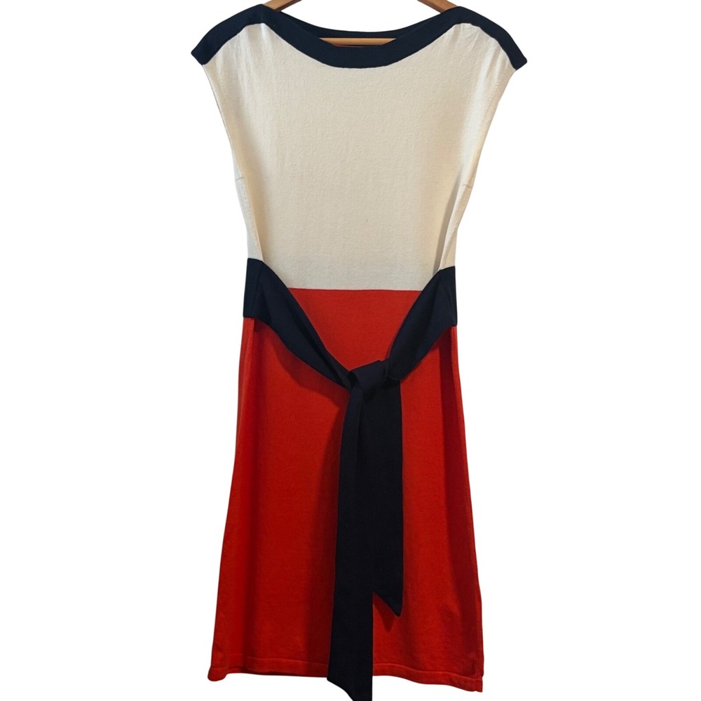 Boden Colorblock Cotton Wool Knit Dress Red Cream Navy US 8 K0334 Sheath